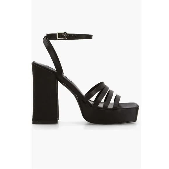 Steve Madden Disco Platform Sandals All Black Women’s Size 9 Black Satin NIB