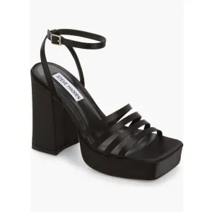 Steve Madden Disco Platform Sandals All Black Women’s Size 9 Black Satin NIB
