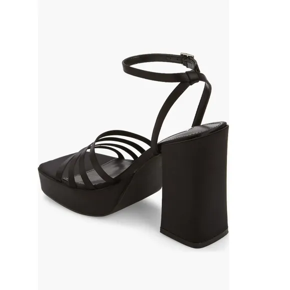 Steve Madden Disco Platform Sandals All Black Women’s Size 9 Black Satin NIB