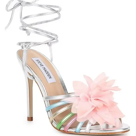 Steve Madden Jolisa Metallic Flower Ankle Wrap Dress Sandals
