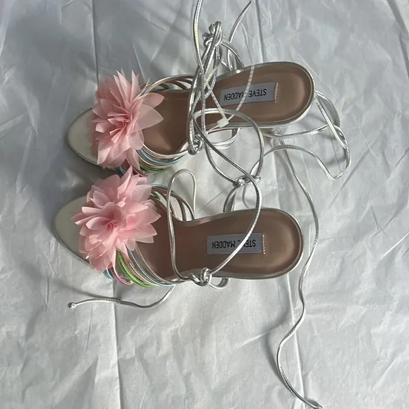 Steve Madden Jolisa Metallic Flower Ankle Wrap Dress Sandals