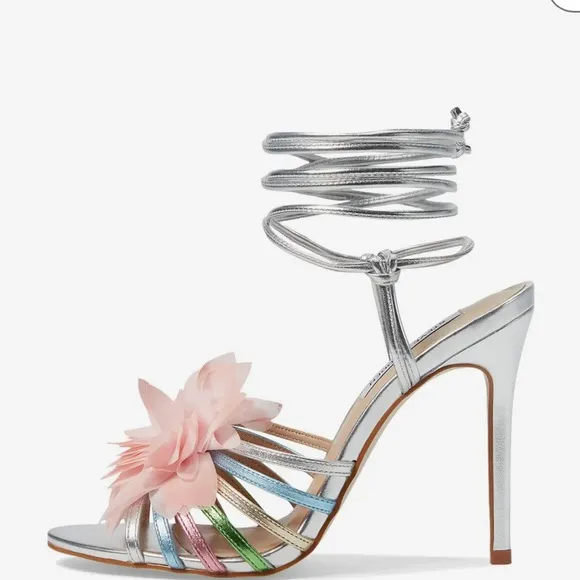 Steve Madden Jolisa Metallic Flower Ankle Wrap Dress Sandals
