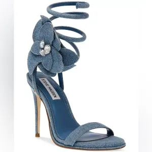 Steve Madden NWT Ennzo Denim Flower Detail Ankle Wrap Dress Sandals