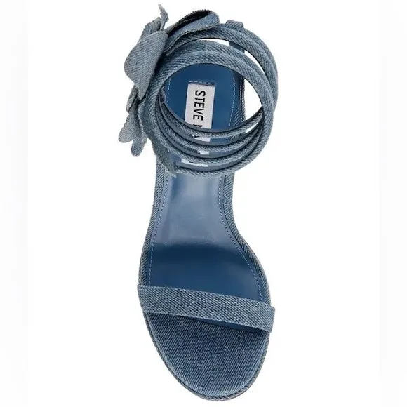 Steve Madden NWT Ennzo Denim Flower Detail Ankle Wrap Dress Sandals