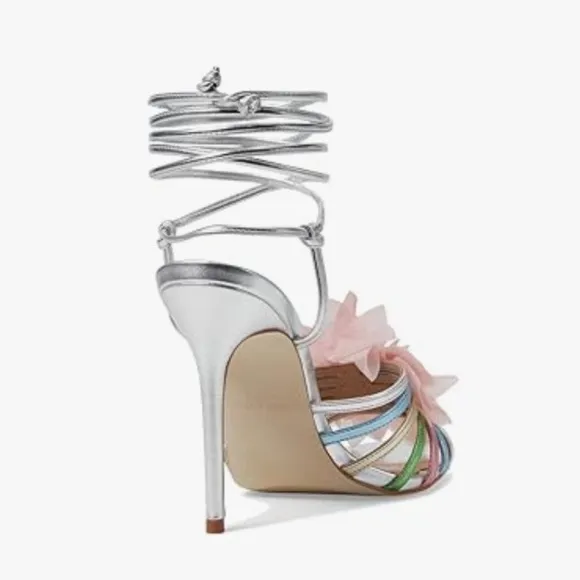 STEVE MADDEN NWT Jolisa Metallic Flower Ankle Wrap Dress Sandals