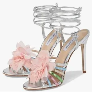 STEVE MADDEN NWT Jolisa Metallic Flower Ankle Wrap Dress Sandals