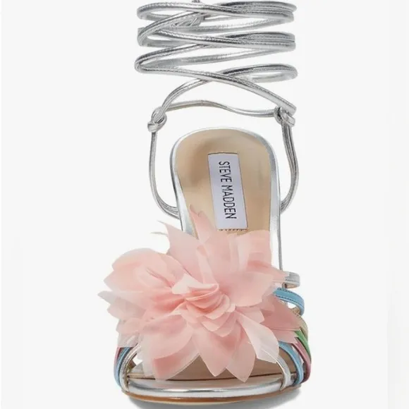STEVE MADDEN NWT Jolisa Metallic Flower Ankle Wrap Dress Sandals