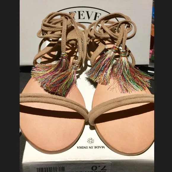 Steve Madden Tasseled Ankle Wrap Sandal shoes Steve Madden sandals rainbo tassel