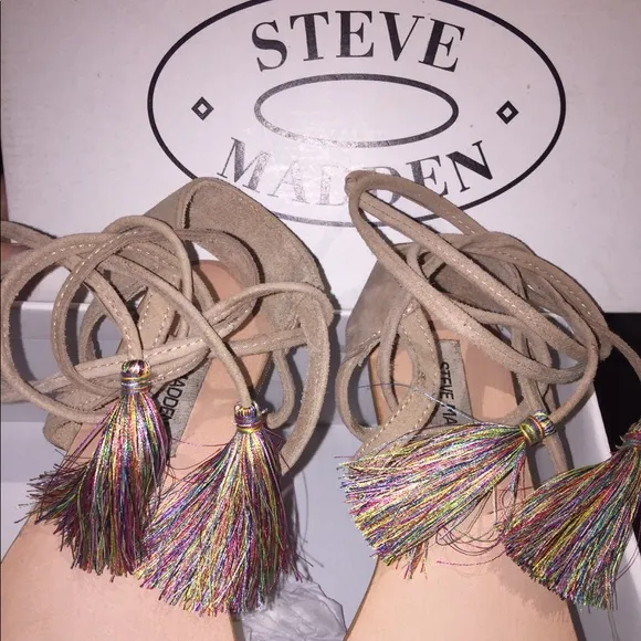 Steve Madden Tasseled Ankle Wrap Sandal shoes Steve Madden sandals rainbo tassel