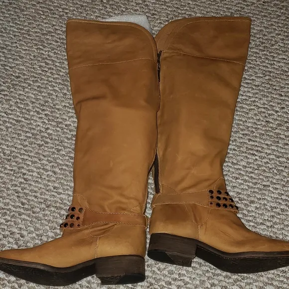 Steven brand thigh high tan real otk leather boots NWT