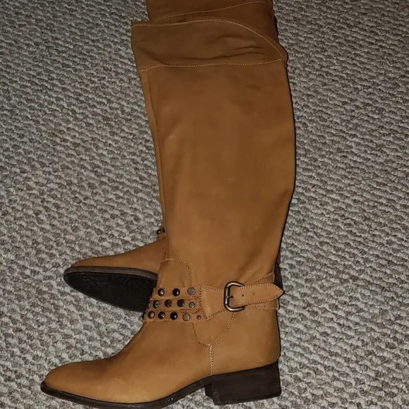 Steven brand thigh high tan real otk leather boots NWT