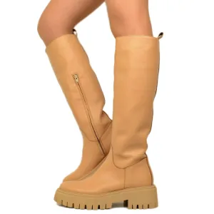Stivali Donna Cuoio in Pelle con Fondo Platform Made in Italy