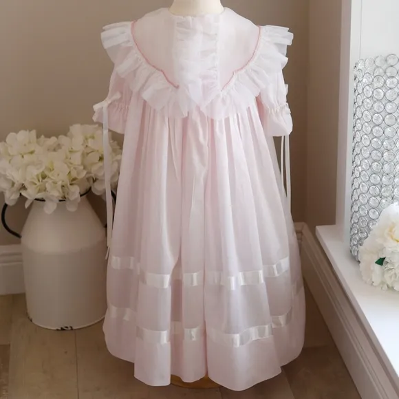 Strasburg RARE Pink Heirloom Float Dress Cotton Lawn Organza Collar New