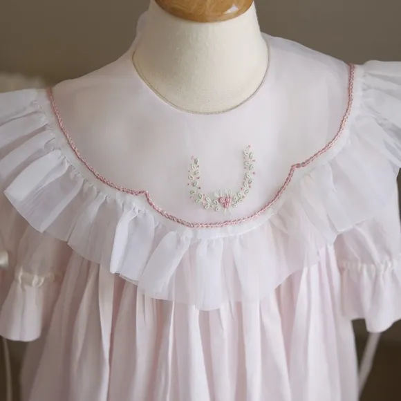 Strasburg RARE Pink Heirloom Float Dress Cotton Lawn Organza Collar New
