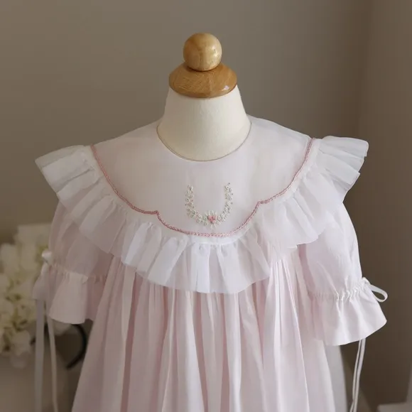 Strasburg RARE Pink Heirloom Float Dress Cotton Lawn Organza Collar New