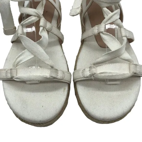 Stuart Weitzman Altdup Canvas Espadrille Wrap Sandals Cream Straps Size 7B