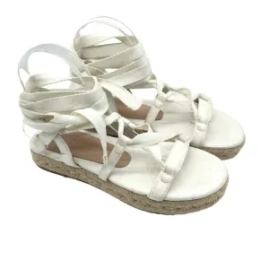 Stuart Weitzman Altdup Canvas Espadrille Wrap Sandals Cream Straps Size 7B