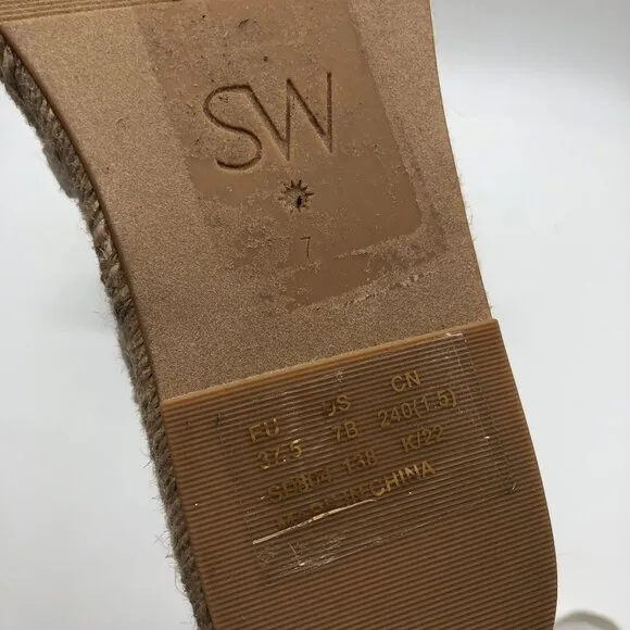 Stuart Weitzman Altdup Canvas Espadrille Wrap Sandals Cream Straps Size 7B