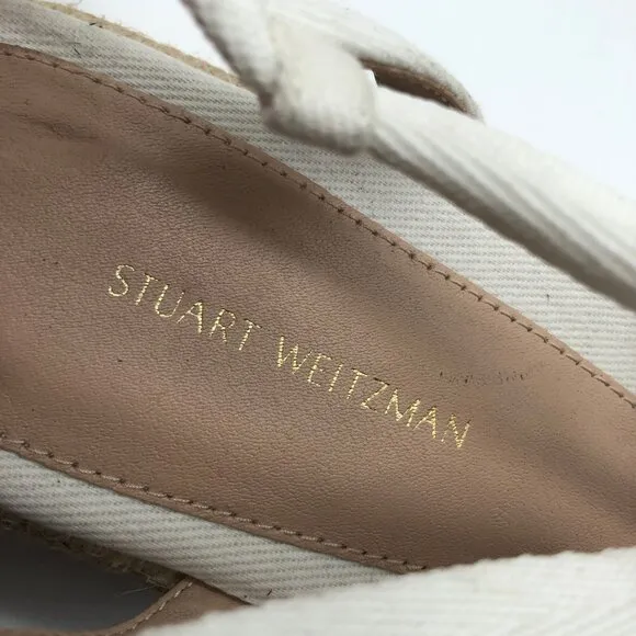 Stuart Weitzman Altdup Canvas Espadrille Wrap Sandals Cream Straps Size 7B