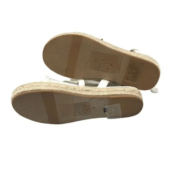 Stuart Weitzman Altdup Canvas Espadrille Wrap Sandals Cream Straps Size 7B
