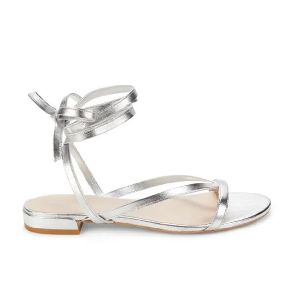 STUART WEITZMAN Anita Metallic Leather Ankle Strap Flat Sandals NEW MSRP $395