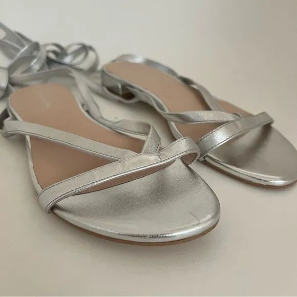 STUART WEITZMAN Anita Metallic Leather Ankle Strap Flat Sandals NEW MSRP $395