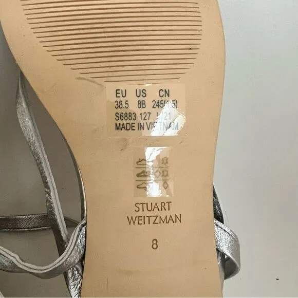 STUART WEITZMAN Anita Metallic Leather Ankle Strap Flat Sandals NEW MSRP $395