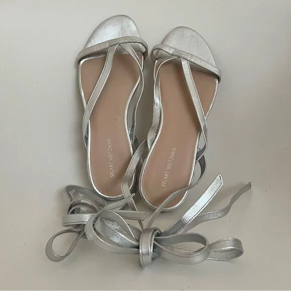 STUART WEITZMAN Anita Metallic Leather Ankle Strap Flat Sandals NEW MSRP $395