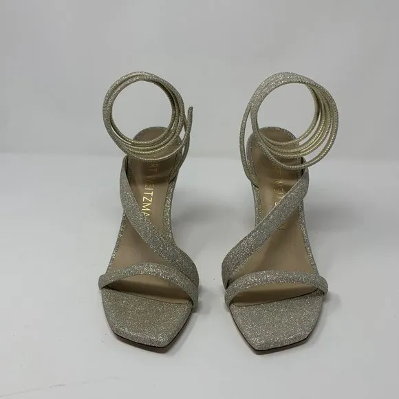 Stuart Weitzman Beatrix 100 Wrap Sandals Women's Size 8B Fig-Fine Glitter S0447‎
