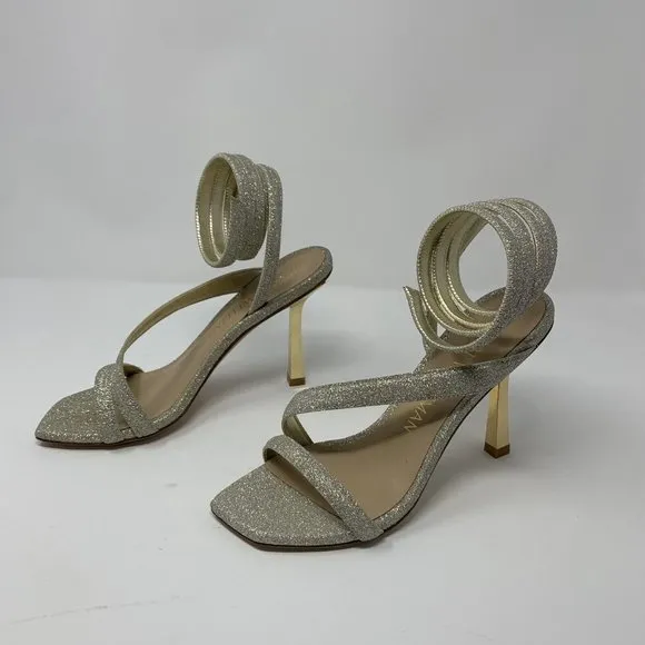 Stuart Weitzman Beatrix 100 Wrap Sandals Women's Size 8B Fig-Fine Glitter S0447‎