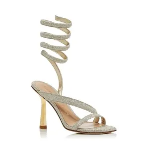 Stuart Weitzman Beatrix 100 Wrap Sandals Women's Size 8B Fig-Fine Glitter S0447‎