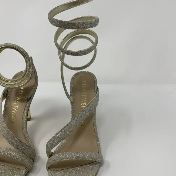 Stuart Weitzman Beatrix 100 Wrap Sandals Women's Size 8B Fig-Fine Glitter S0447‎