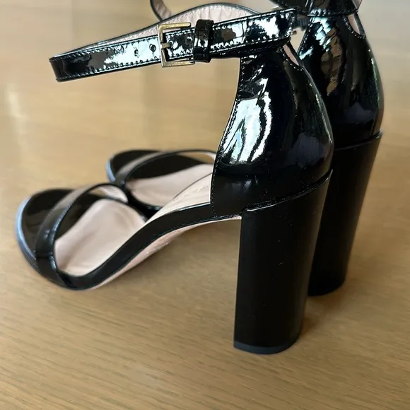 Stuart Weitzman Black Patent Leather Sandal Heels