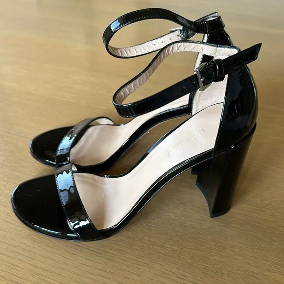 Stuart Weitzman Black Patent Leather Sandal Heels