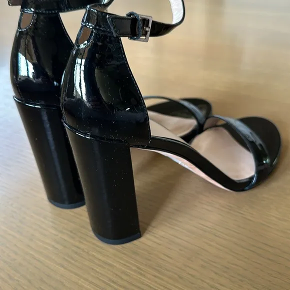 Stuart Weitzman Black Patent Leather Sandal Heels
