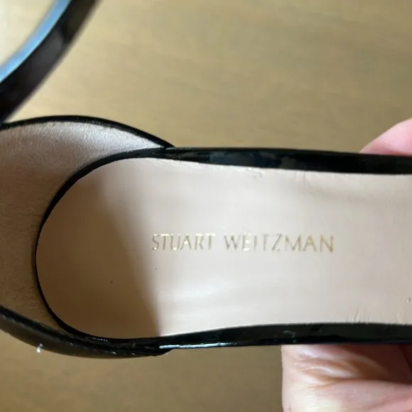 Stuart Weitzman Black Patent Leather Sandal Heels