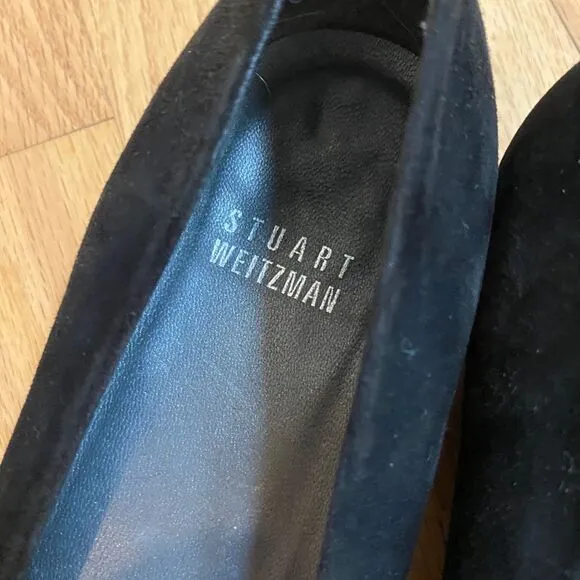 STUART WEITZMAN | Black Suede Rosette Studded Beaded Embellished Ballet Flat 6.5