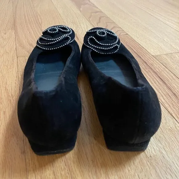 STUART WEITZMAN | Black Suede Rosette Studded Beaded Embellished Ballet Flat 6.5