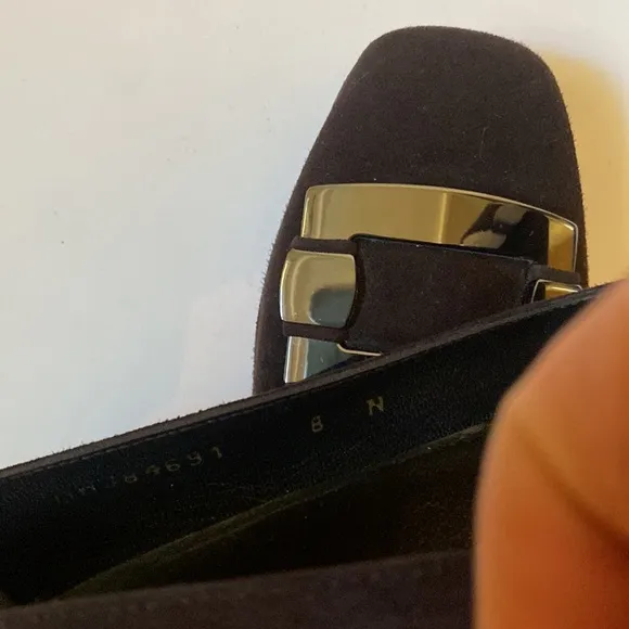 Stuart Weitzman Brown Suede Flats with Silver Metal Buckle Trim, Size 8 #281