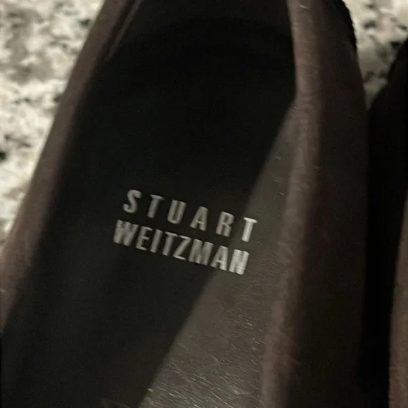 Stuart Weitzman Brown Suede Silver Buckle Low Wedge Buckle Loafers Size 7