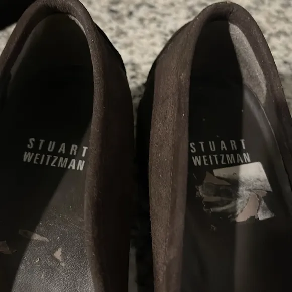 Stuart Weitzman Brown Suede Silver Buckle Low Wedge Buckle Loafers Size 7