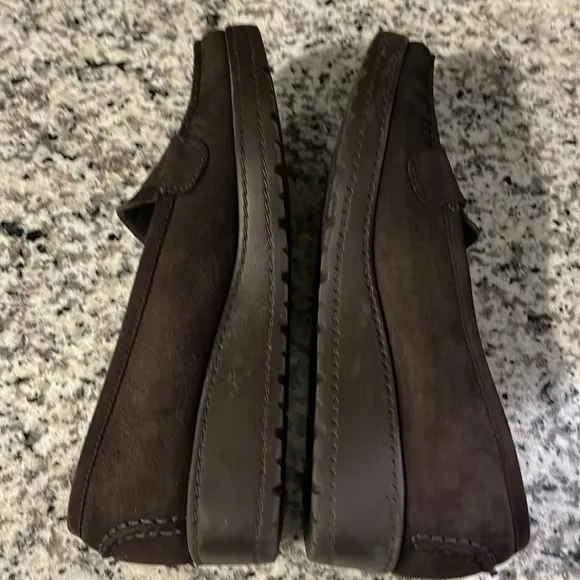 Stuart Weitzman Brown Suede Silver Buckle Low Wedge Buckle Loafers Size 7