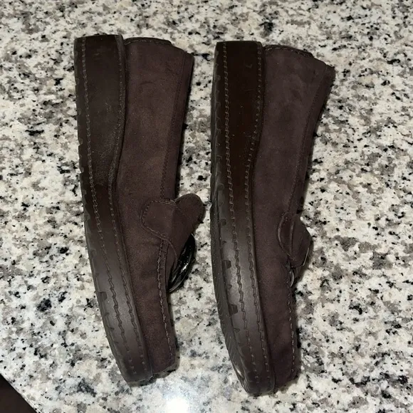 Stuart Weitzman Brown Suede Silver Buckle Low Wedge Buckle Loafers Size 7
