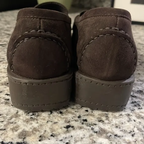 Stuart Weitzman Brown Suede Silver Buckle Low Wedge Buckle Loafers Size 7
