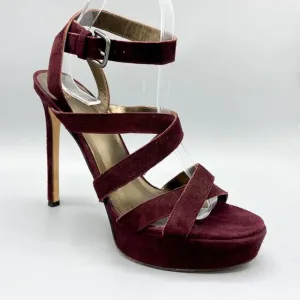 Stuart Weitzman Burgundy Suede‎ Multi-Strap Platform Sandals Size 9.5 Stiletto