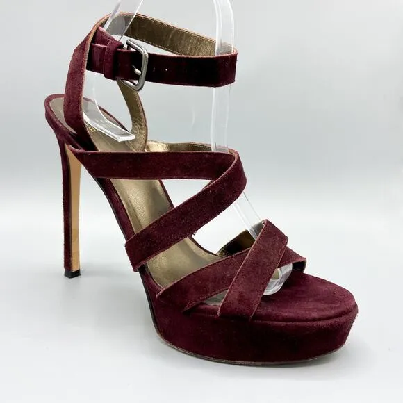 Stuart Weitzman Burgundy Suede‎ Multi-Strap Platform Sandals Size 9.5 Stiletto