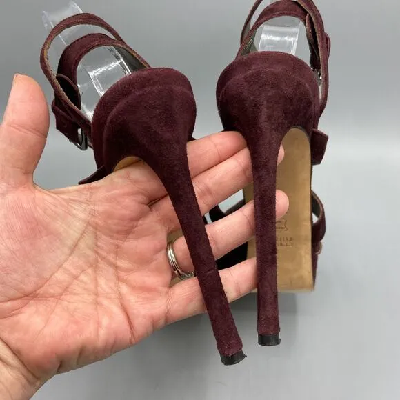 Stuart Weitzman Burgundy Suede‎ Multi-Strap Platform Sandals Size 9.5 Stiletto