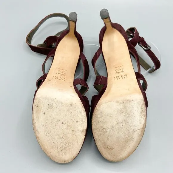 Stuart Weitzman Burgundy Suede‎ Multi-Strap Platform Sandals Size 9.5 Stiletto