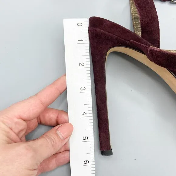 Stuart Weitzman Burgundy Suede‎ Multi-Strap Platform Sandals Size 9.5 Stiletto