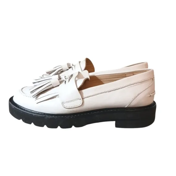 Stuart Weitzman Chunky Cream Leather Loafers Women's Off White Lug Sole Flats 6
